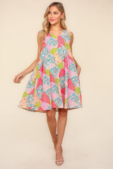 Haptics Full Size Babydoll Floral Patchwork Dress with Side Pockets - Trendsi