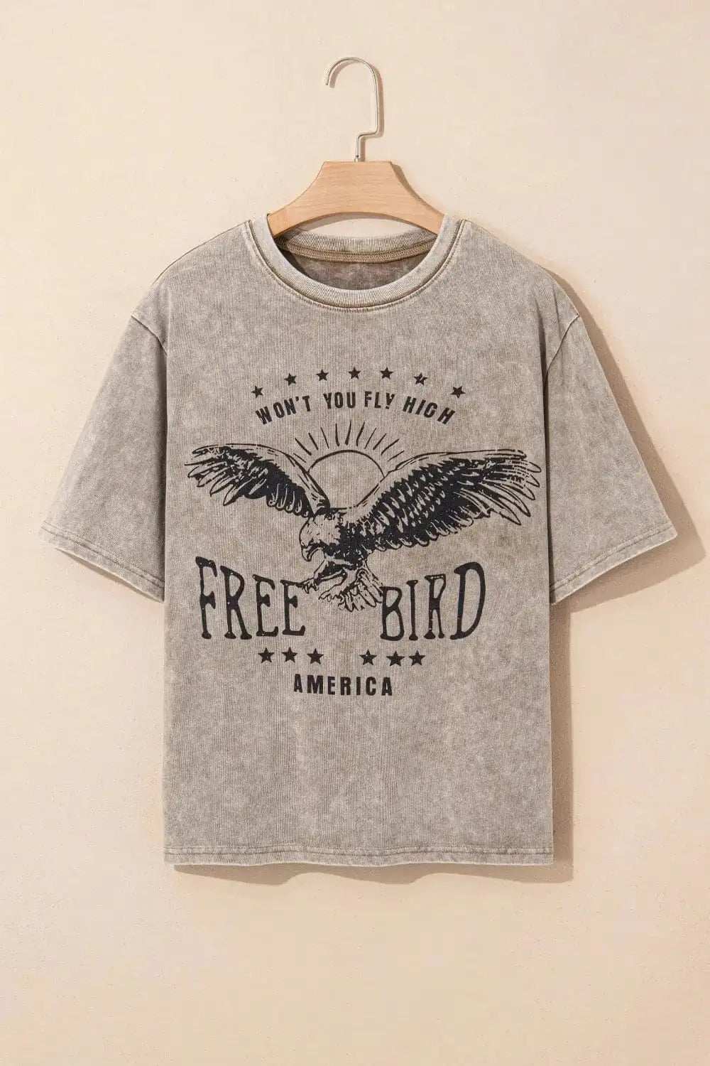 AMERICA FREE BIRD Vintage Graphic Mineral Washed Tee - Trendsi - Flyclothing LLC