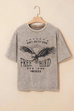 AMERICA FREE BIRD Vintage Graphic Mineral Washed Tee - Trendsi