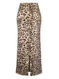 Honey Slit Leopard Midi Skirt - Trendsi