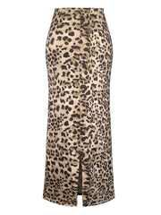 Honey Slit Leopard Midi Skirt - Trendsi