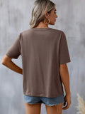 Embroidered Notched Short Sleeve T-Shirt - Trendsi
