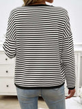 Striped Round Neck Dropped Shoulder Sweater - Trendsi - Flyclothing LLC