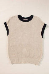 Contrast Trim Round Neck Cap Sleeve Knit Top - Trendsi - Flyclothing LLC