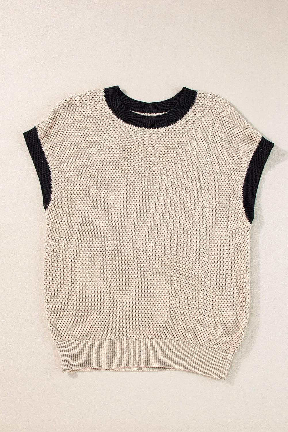 Contrast Trim Round Neck Cap Sleeve Knit Top - Trendsi - Flyclothing LLC