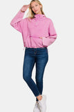 Zenana Acid Wash Fleece Half Snap Sweatshirt with Pocket - Trendsi - Flyclothing LLC