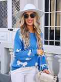 Angel Wings Bow Round Neck Dropped Shoulder Sweater - Trendsi - Flyclothing LLC