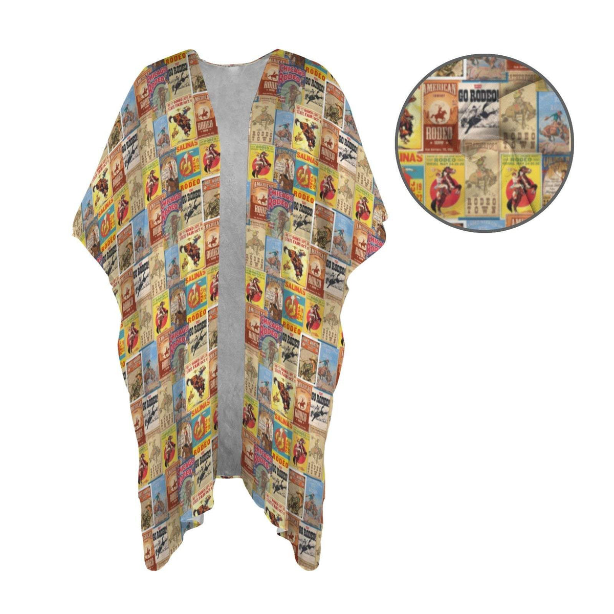Baha Ranch Vintage Rodeo Poster Duster Kimono Coverup Women's Long Cover Up - Baha Ranch Western Wear - Flyclothing LLC