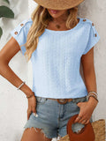 Mandy Eyelet Round Neck Short Sleeve Top - Trendsi - Flyclothing LLC