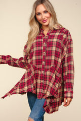 Haptics Plaid Button Down Sharkbite Shirt - Trendsi