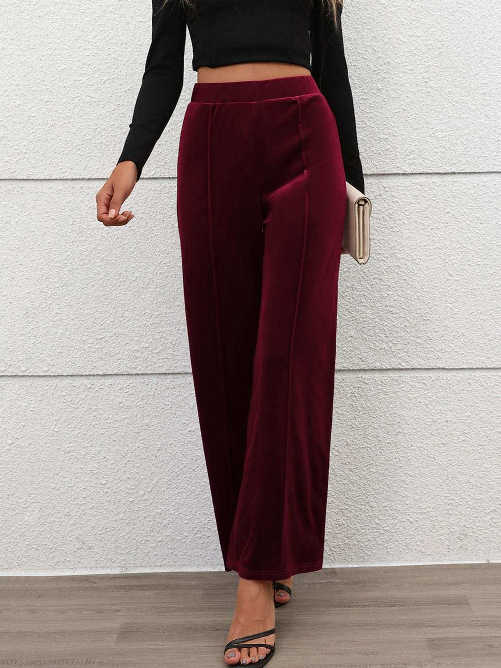 Elastic Waist Wide Leg Pants - Trendsi - Flyclothing LLC