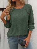Decor Button Long Sleeve Ribbed T-Shirt - Trendsi - Flyclothing LLC