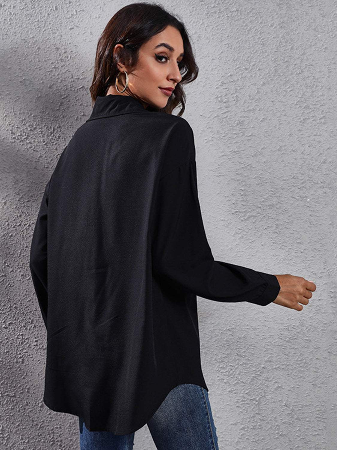 Printed Collared Neck Long Sleeve Shirt - Trendsi - Flyclothing LLC