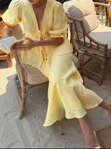 Tie Front Peplum Top and Skirt Set - Trendsi - Flyclothing LLC