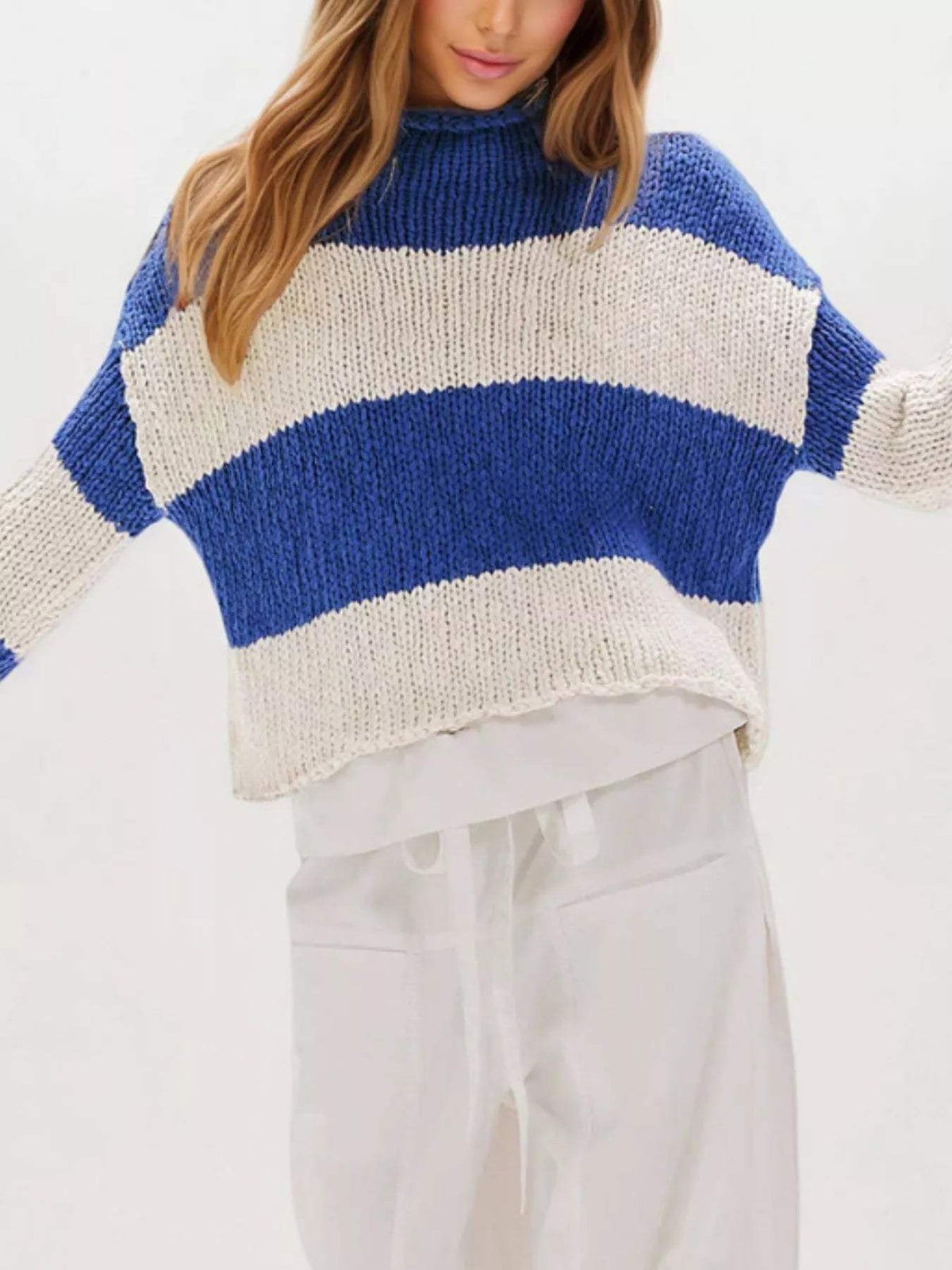 Chunky Knit Striped Sweater - Trendsi - Flyclothing LLC