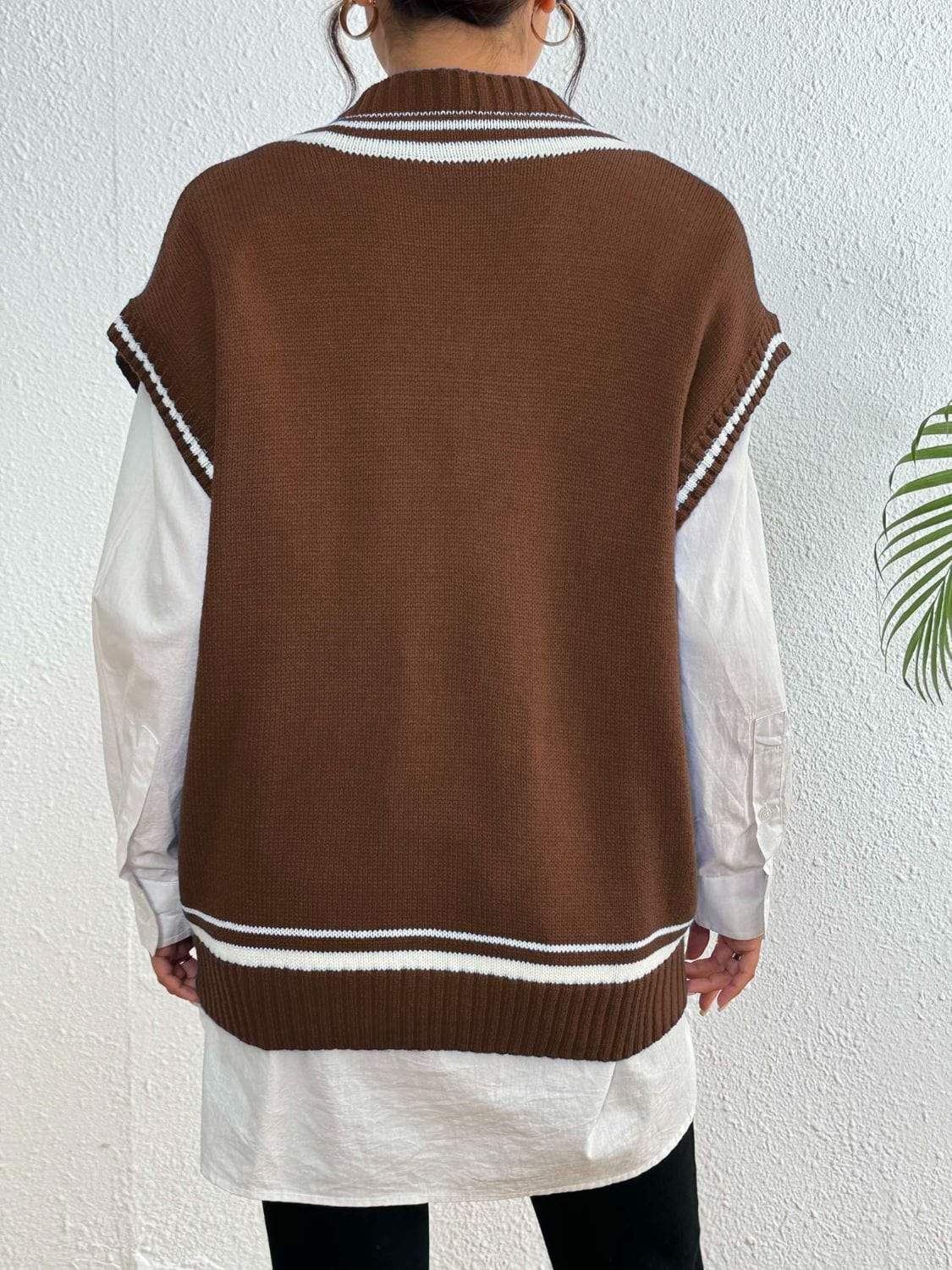 Contrast Trim V-Neck Sweater Vest - Trendsi - Flyclothing LLC
