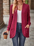 Ribbed Open Front Long Cardigan with Pockets - Trendsi - Flyclothing LLC