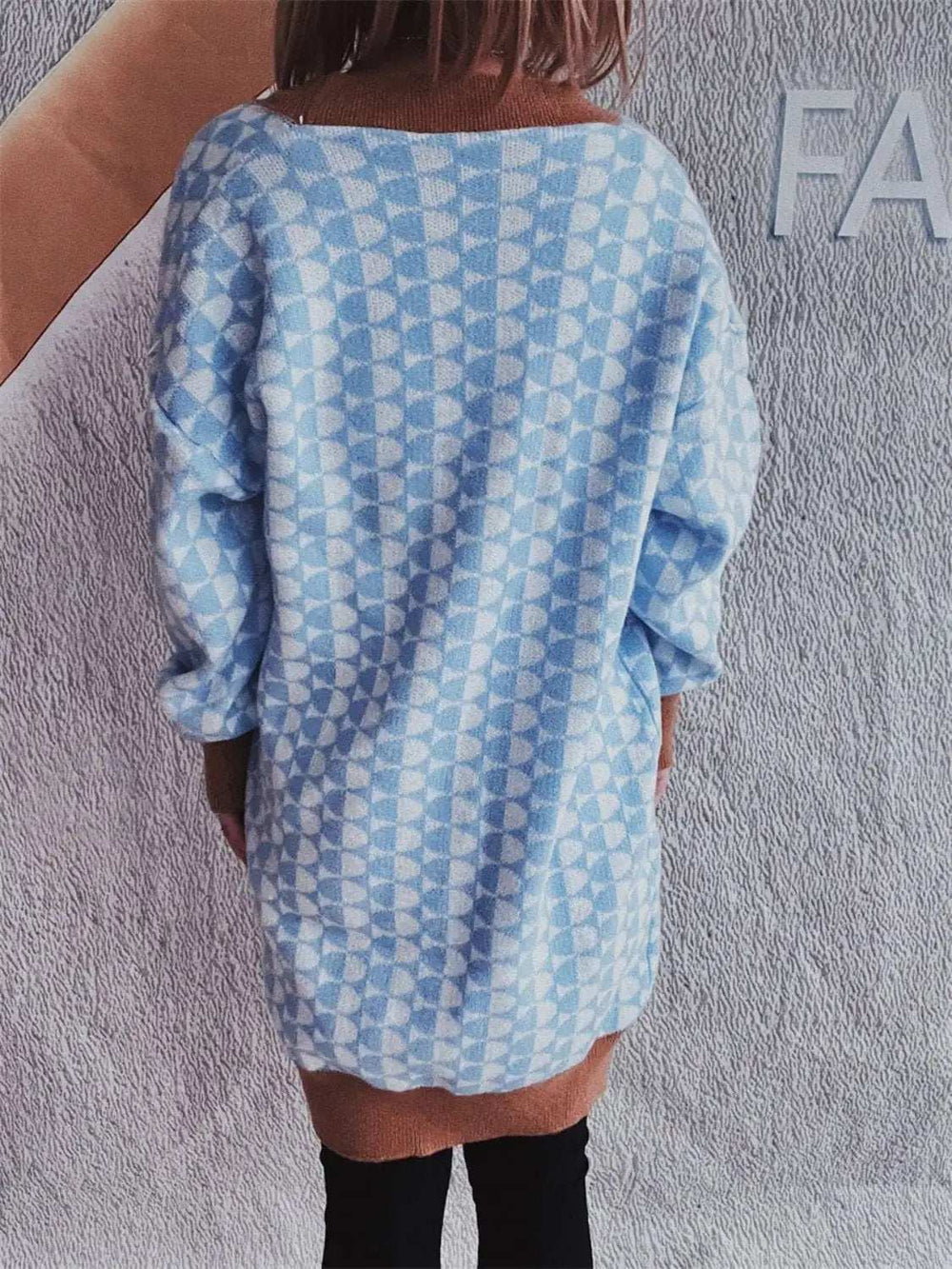 Contrast Trim Geometric Button Down Cardigan - Trendsi - Flyclothing LLC