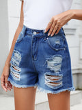 Distressed Raw Hem Denim Shorts - Trendsi