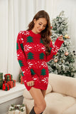 Christmas Tree Round Neck Sweater Dress - Trendsi