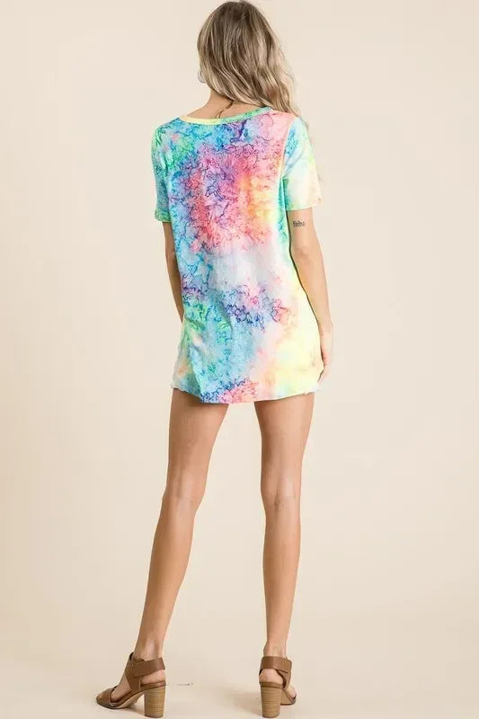 BiBi Tie Dye Print Jersey V Neck Top - Trendsi - Flyclothing LLC