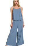 Zenana Woven Cami & Pants Set - Trendsi
