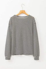 Striped Round Neck Long Sleeve Top - Trendsi - Flyclothing LLC