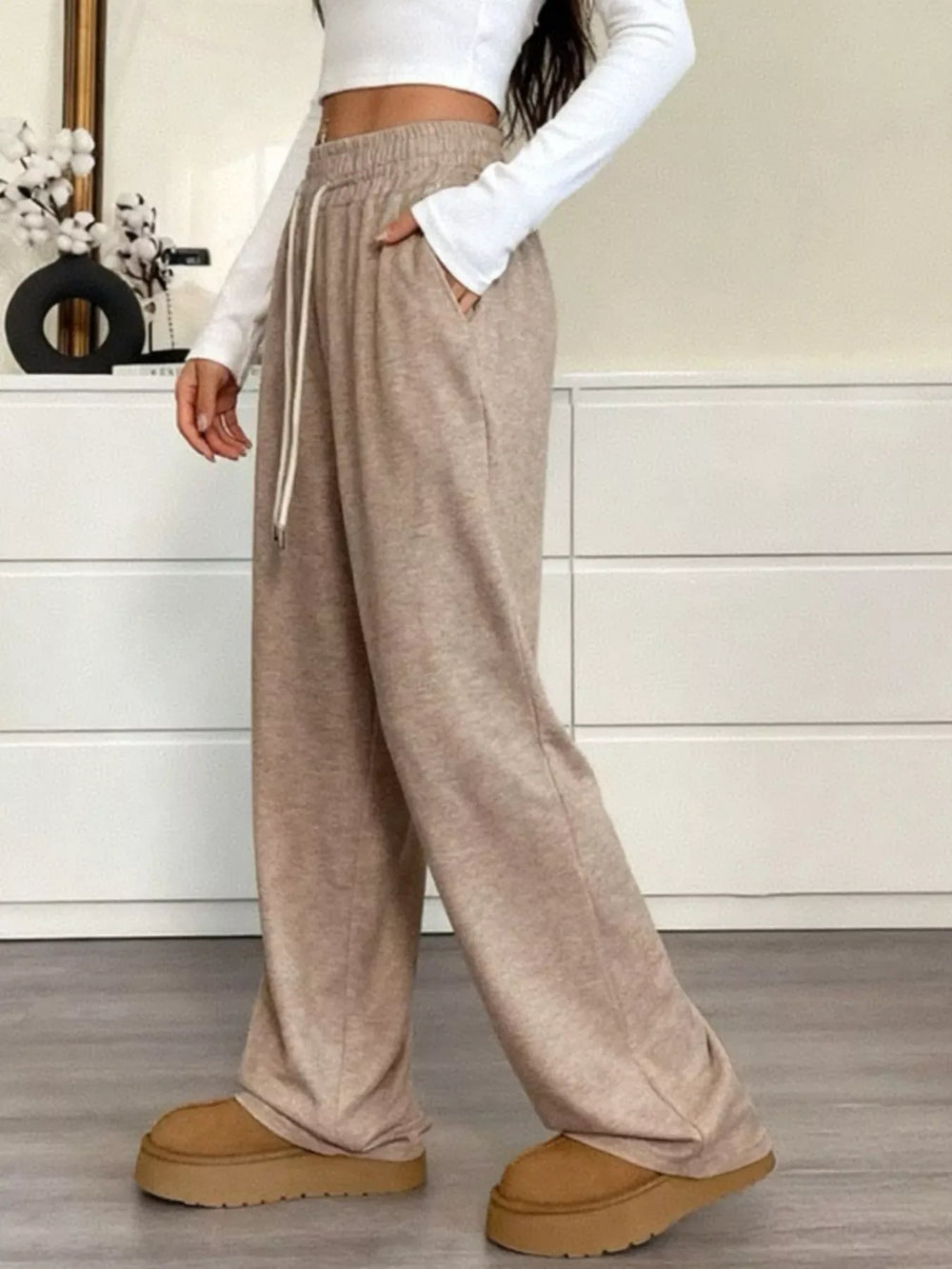Full Size Drawstring High Waist Wide Leg Pants Plus Size - Trendsi - Flyclothing LLC