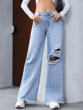 Distressed Raw Hem Wide Leg Jeans - Trendsi
