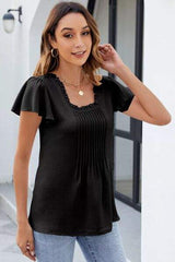 Frill Square Neck Flutter Sleeve Blouse - Trendsi - Flyclothing LLC