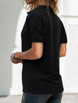 Zip Collar Short Sleeve Top - Trendsi - Flyclothing LLC
