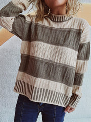 Contrast Round Neck Long Sleeve Sweater - Trendsi