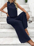 Tie Back Round Neck Top and Pants Set - Trendsi - Flyclothing LLC