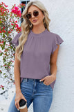 Ruffled Round Neck Cap Sleeve Blouse - Trendsi - Flyclothing LLC