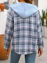 Plaid Long Sleeve Hooded Jacket - Trendsi - Flyclothing LLC