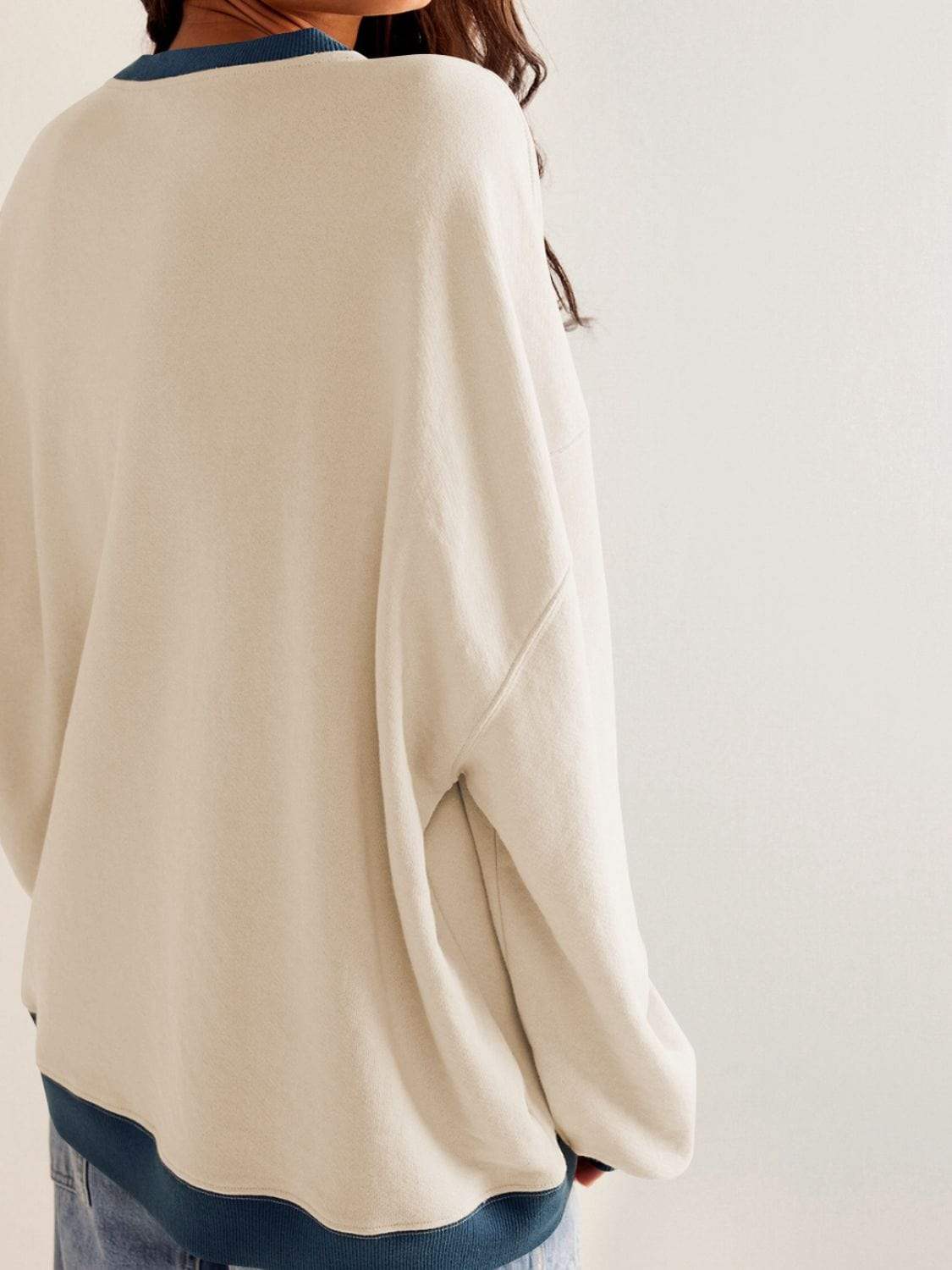 Contrast Trim Round Neck Long Sleeve Sweatshirt - Trendsi - Flyclothing LLC