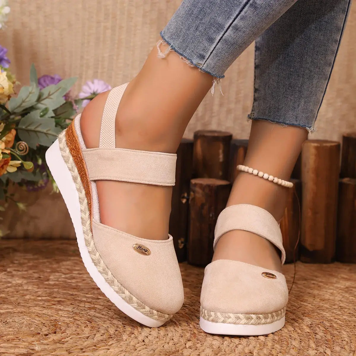 Round Toe Wedge Sandals - Trendsi - Flyclothing LLC