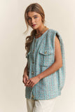 J.NNA Frayed Tweed Padded Shoulder Vest - Trendsi - Flyclothing LLC