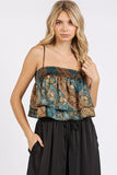 Mittoshop Paisley Patchwork Print Satin Ruffle Crop Cami - Trendsi
