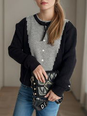 Contrast Button Down Long Sleeve Cardigan - Trendsi