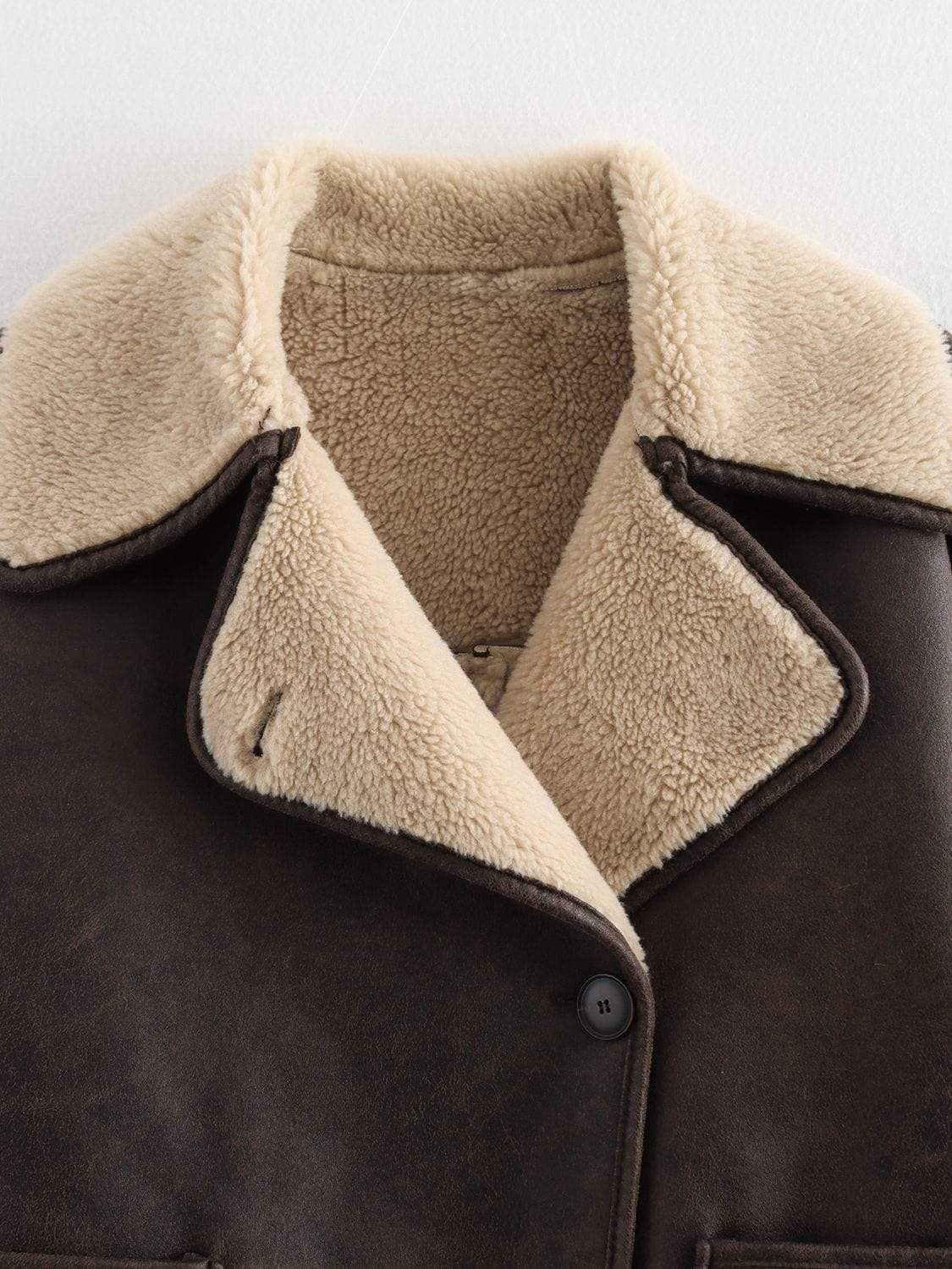Collared Neck Long Sleeve Plush Jacket - Trendsi - Flyclothing LLC