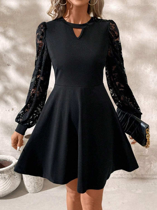 Cutout Lace Long Sleeve Mini Dress - Trendsi - Flyclothing LLC