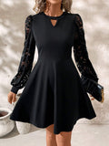 Cutout Lace Long Sleeve Mini Dress - Trendsi