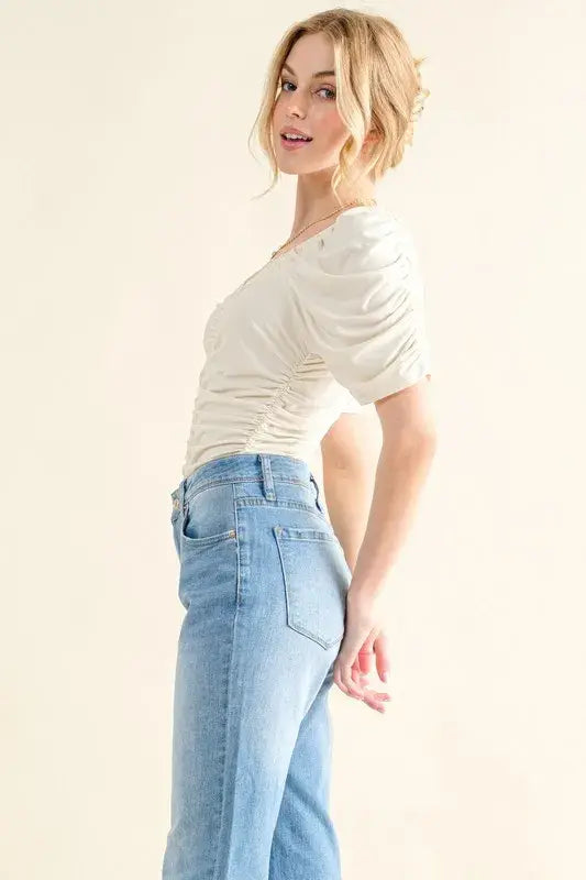 And The Why Buttery Soft Ruched Detailed Jersey Bodysuit - Trendsi - Flyclothing LLC
