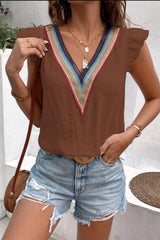 Full Size Ruffled V-Neck Cap Sleeve Blouse - Trendsi