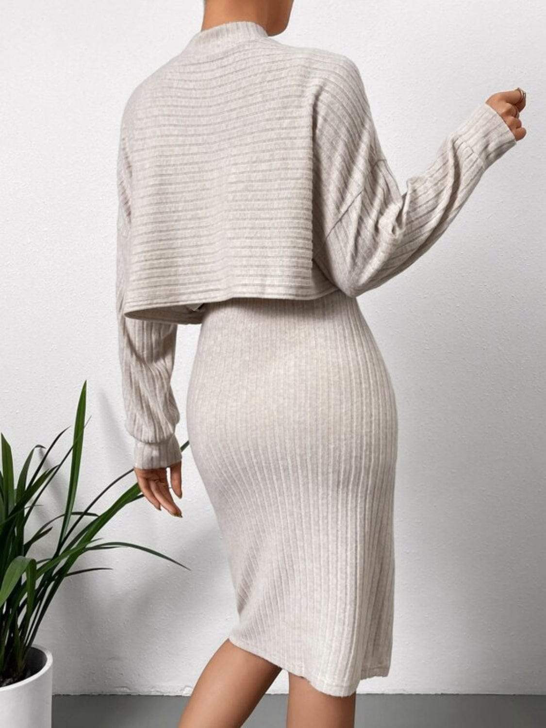 Mock Neck Long Sleeve Top and Wide Strap Dress Set - Trendsi - Flyclothing LLC