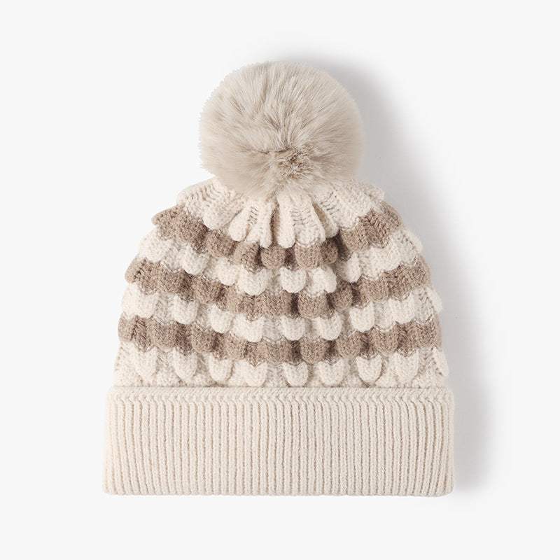 Striped Contrast Knit Hat with Pom-pom - Trendsi - Flyclothing LLC