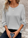 Plus Size Relaxed Fit Waffle Knit Round Neck T-Shirt - Trendsi - Flyclothing LLC
