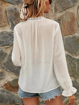 Lace Detail V-Neck Swiss Dot Blouse - Trendsi - Flyclothing LLC