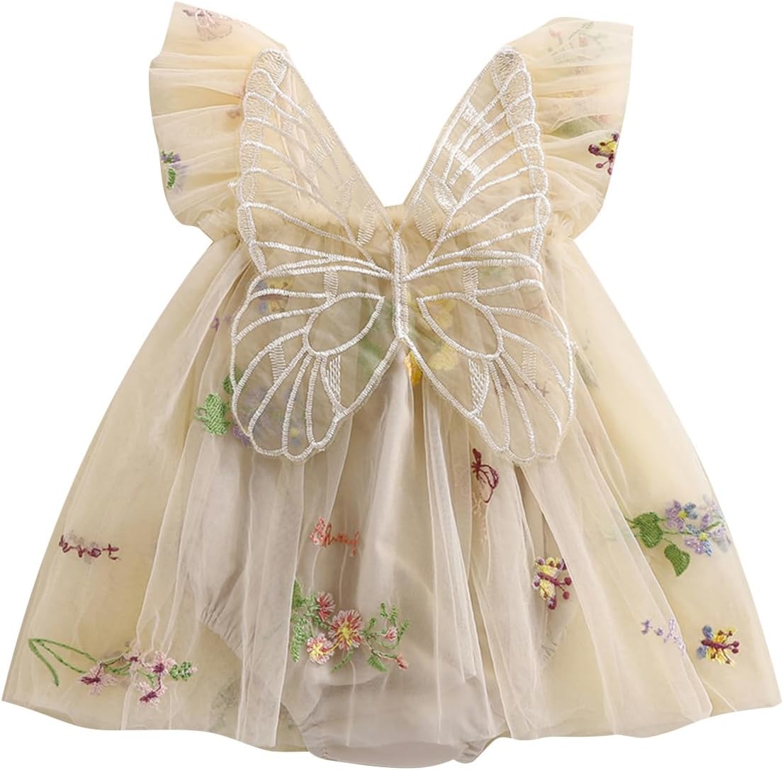 Baby Girl Halloween Costume Butterfly Wing Mesh Flower Sleeveless Tulle Fairy Romper Dress Birthday Tutu Dress - SHOMICOBOUTIQUE - Flyclothing LLC